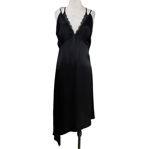 Zara Dresses & Skirts - Zara Basic Lingerie Style Satin Asymmetrical Black Dress